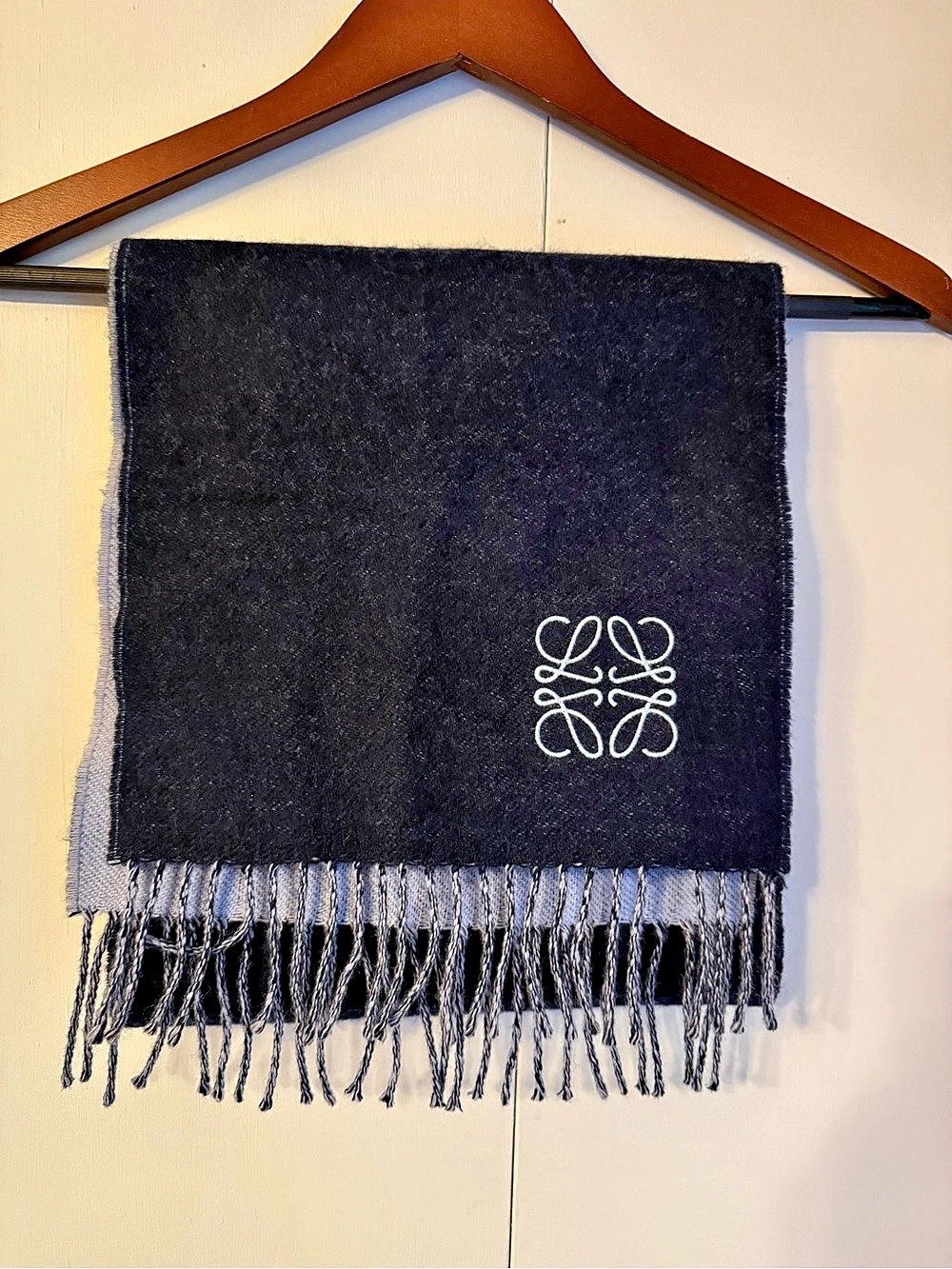 Loewe Anagram Double Face Wool & Cashmere Scarf Black & Gray